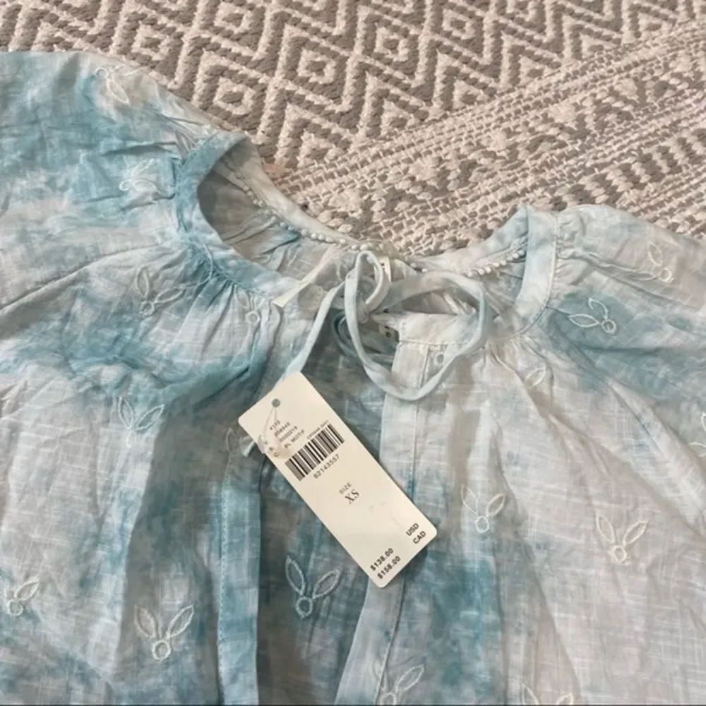 NWT Anthropologie Embroidered Tie Dye Eyelet Boho Puff Sleeve Blouse Top